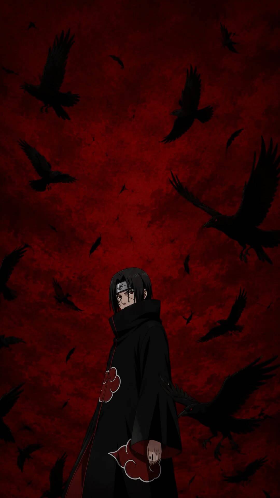Itachi Uchiha pfp Profile Picture with Crows and Red Background