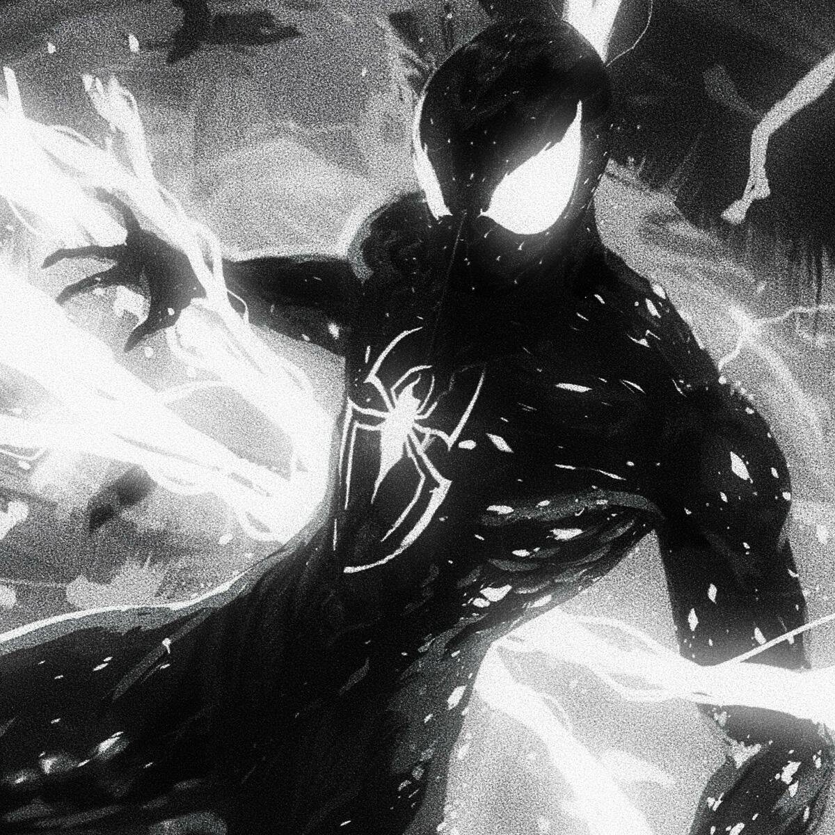 Spiderman pfp Profile Picture in Black Suit with Dynamic Action Pose