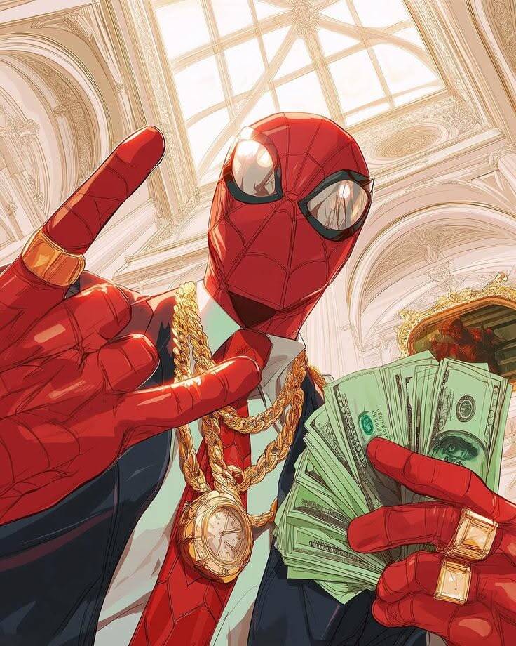 Spiderman pfp Profile Picture with Money and Bling