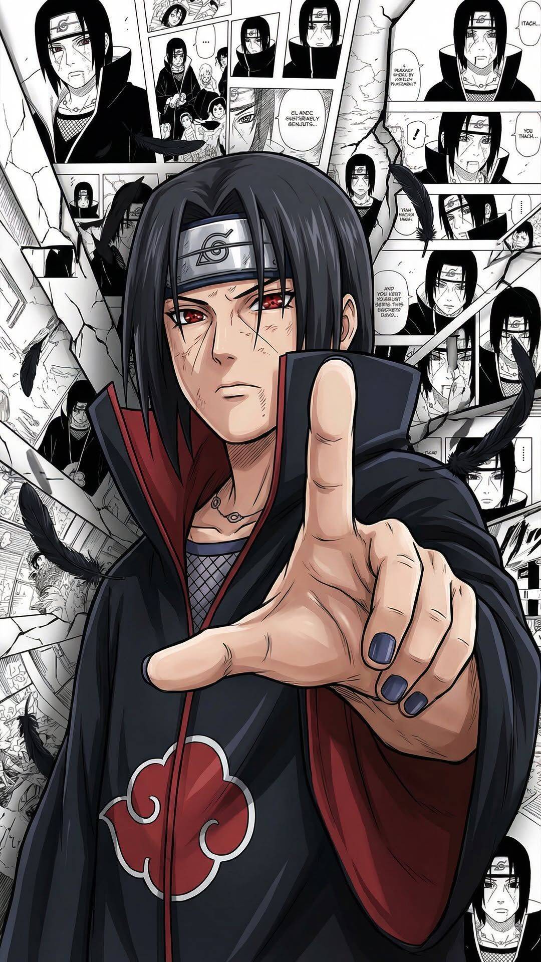 Itachi Uchiha pfp Profile Picture with Akatsuki Cloak and Manga Background