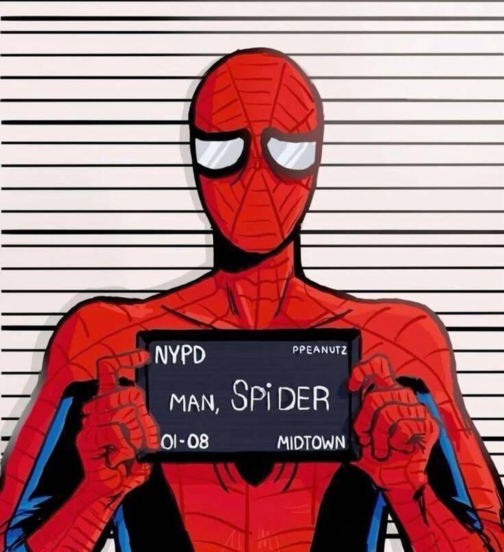 Spiderman pfp Profile Picture Mugshot Style with NYPD Sign