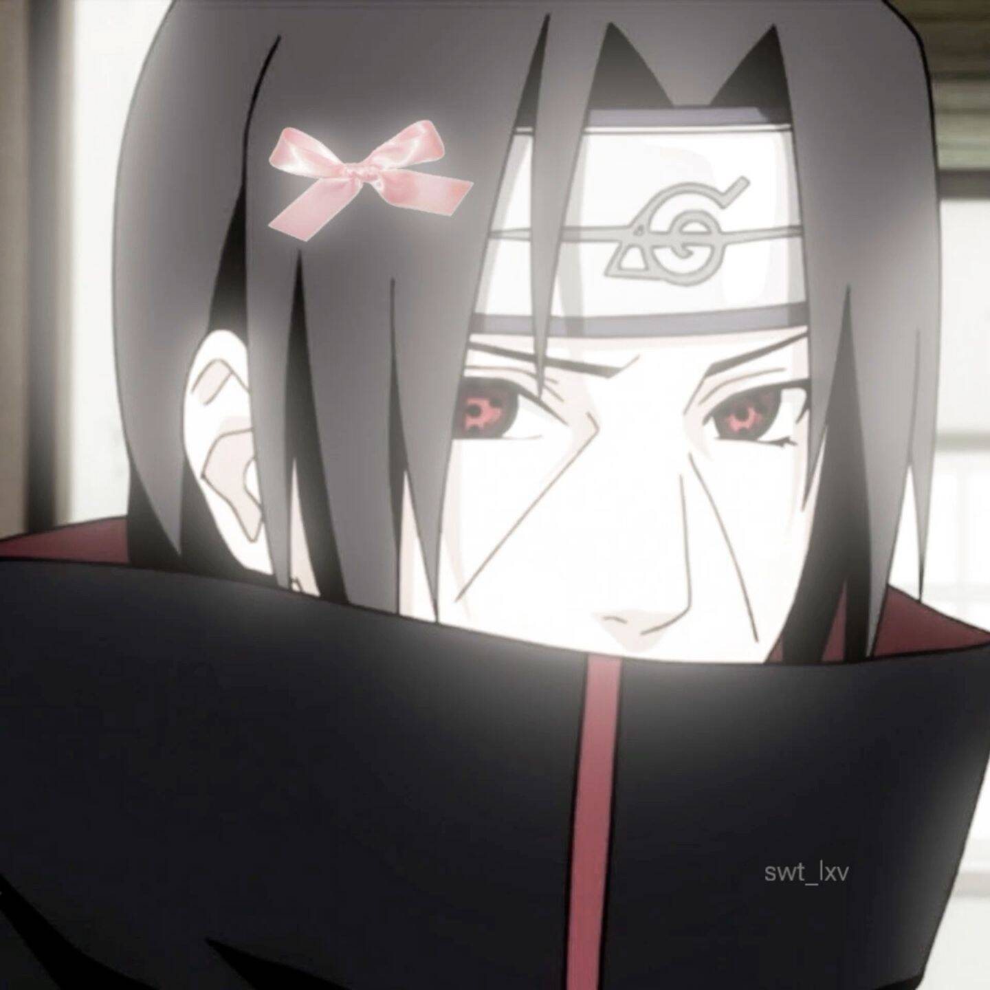 Itachi Uchiha pfp Profile Picture with Pink Ribbon