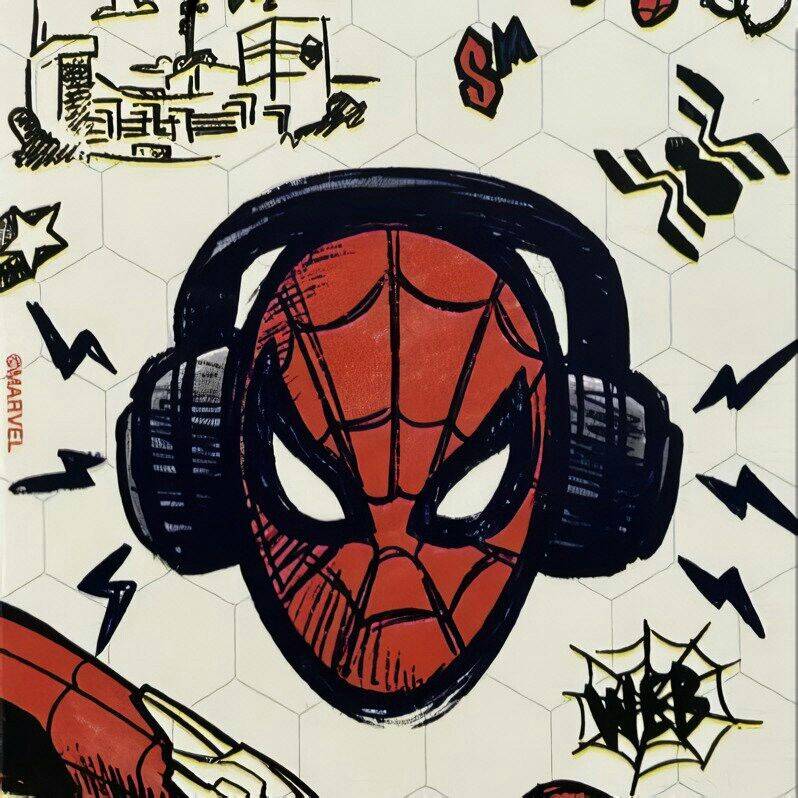 Spiderman pfp Profile Picture with Headphones and Graffiti Style