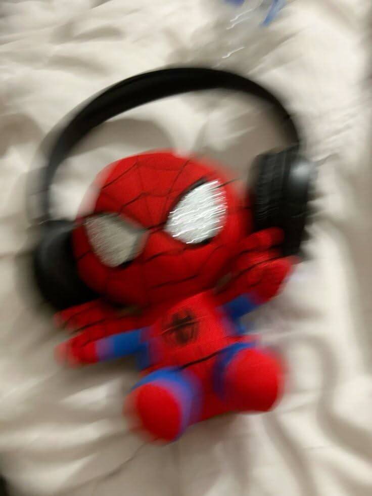 Spiderman pfp Profile Picture with Headphones and Plush Toy