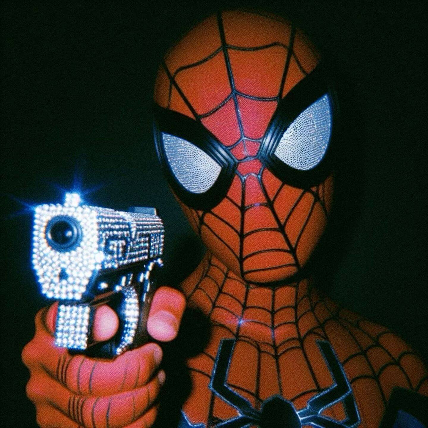 Spiderman pfp Profile Picture with Blinged Out Gun