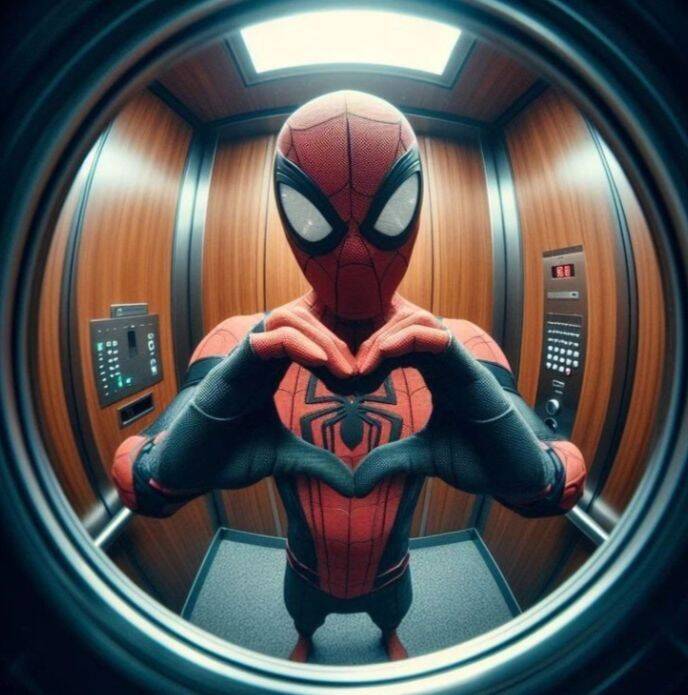 Spiderman pfp Profile Picture Making a Heart Gesture in Elevator