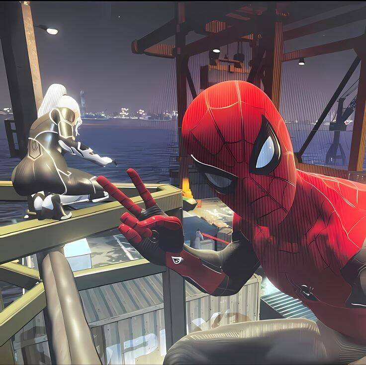 Spiderman pfp Profile Picture with Gwen Stacy in the Background
