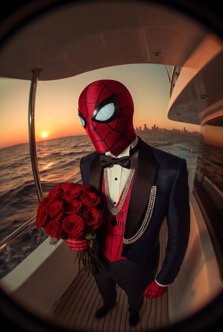 Spiderman pfp Profile Picture in Formal Attire with Roses