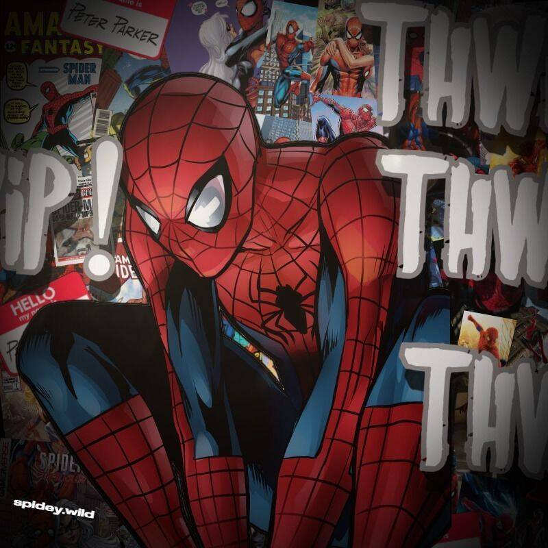 Spiderman pfp Profile Picture in Action Pose with Comic Background