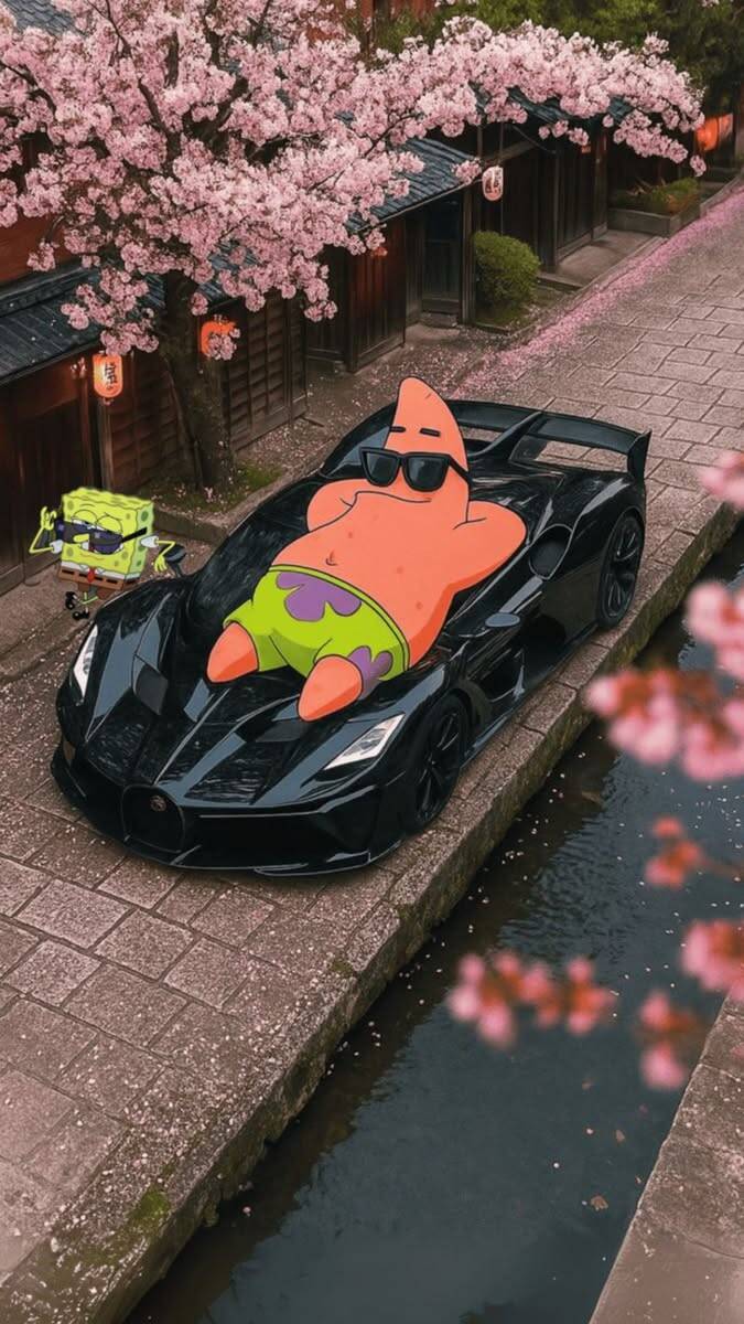 Cool Cartoon Car pfp Profile Picture with Patrick Star on a Black Supercar