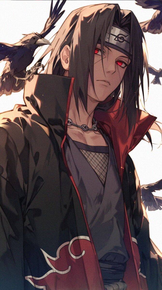 Itachi Uchiha pfp Profile Picture with Crows and Red Sharingan Eyes