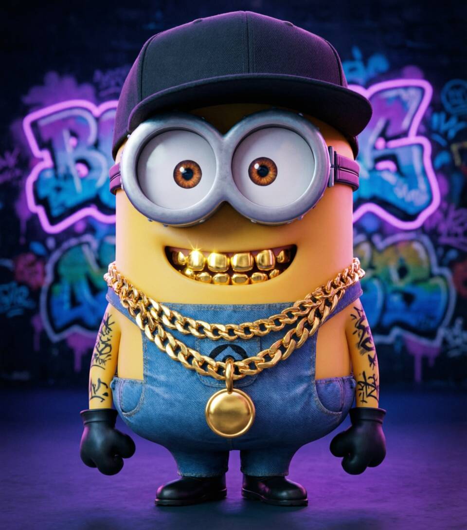 Cool Minion pfp Profile Picture with Gold Chains and Hat