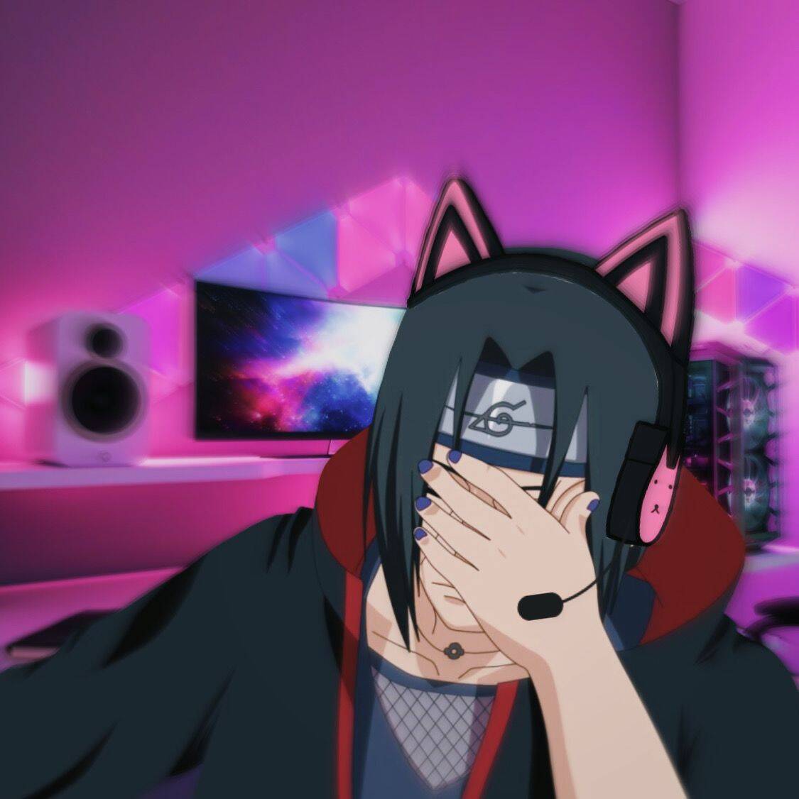 Itachi Uchiha pfp Profile Picture with Cat Ears and Headphones