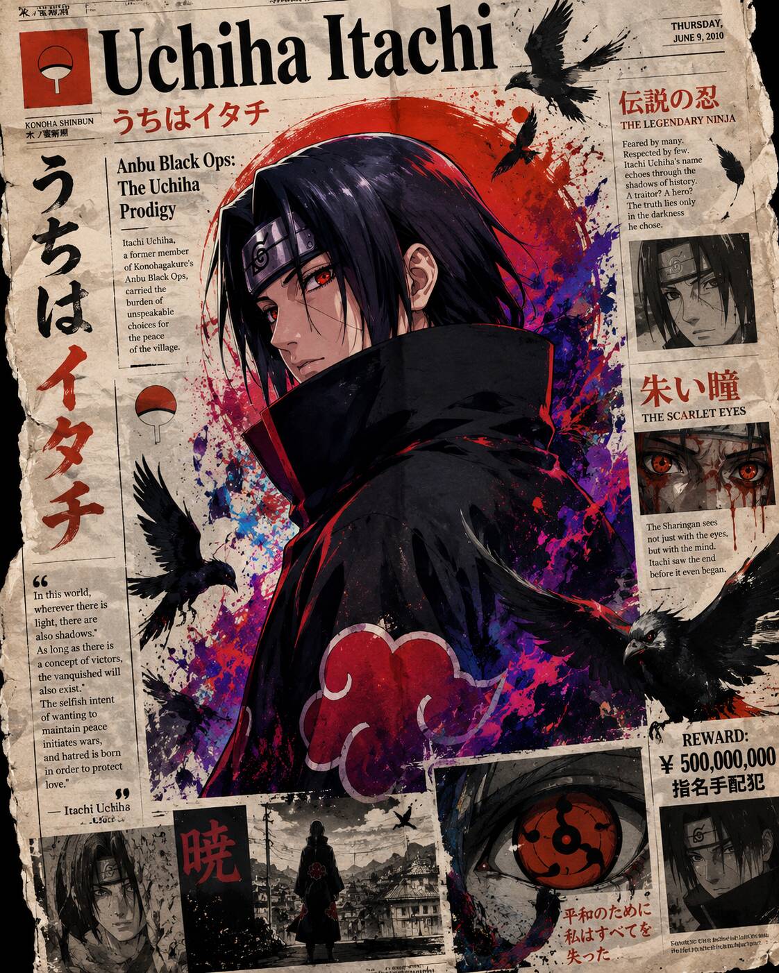 Itachi Uchiha pfp Profile Picture Newspaper Style Art