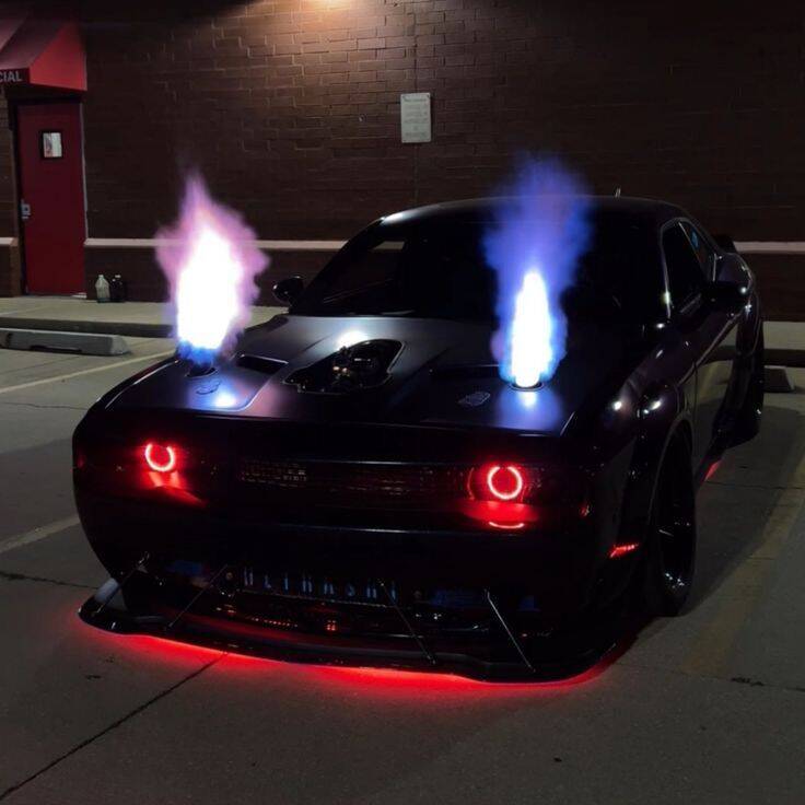 Car pfp Profile Picture Black Dodge Challenger with Flame Exhaust