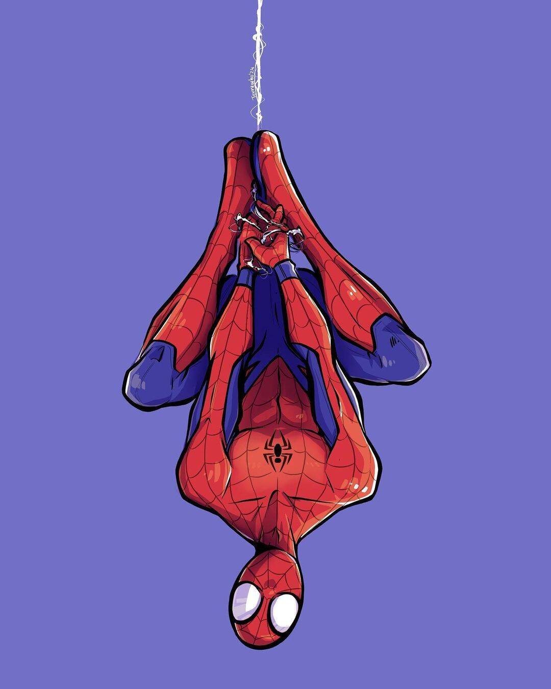 Spiderman pfp Profile Picture Hanging Upside Down in Vibrant Colors