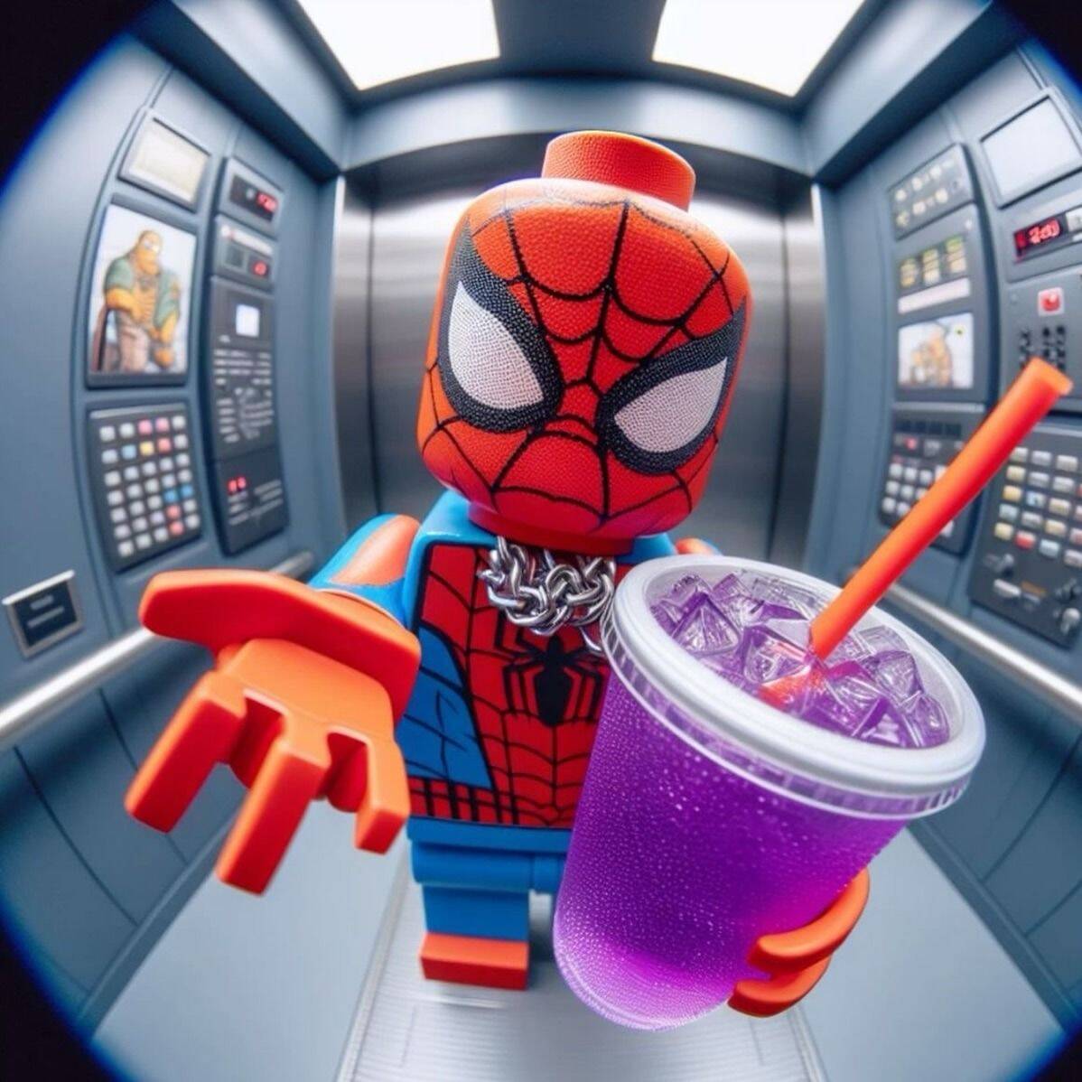 Spiderman pfp Profile Picture LEGO Style with Drink