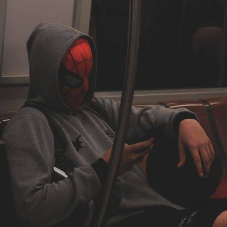 Spiderman pfp Profile Picture in Subway with Hoodie