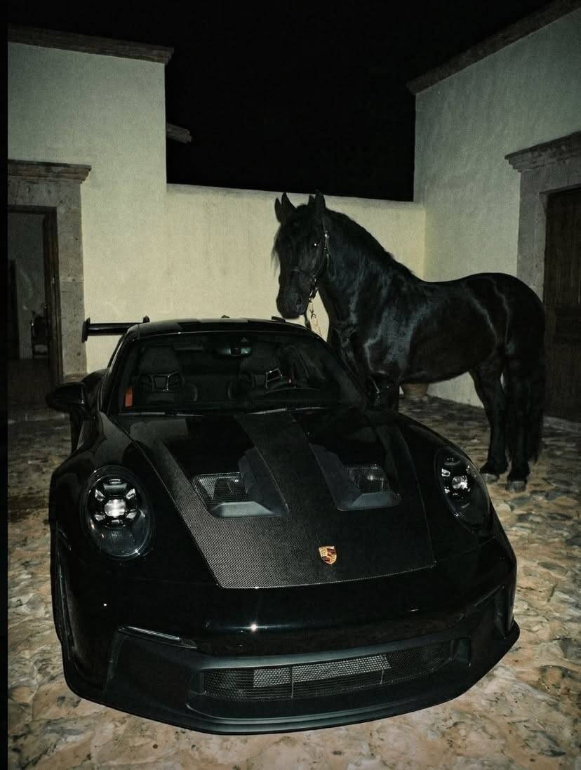 Porsche Car pfp Profile Picture Black Sports Car with Majestic Horse