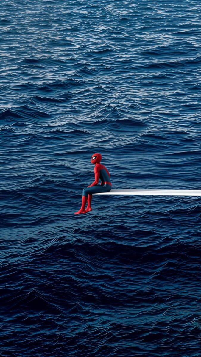 Spiderman pfp Profile Picture Sitting on Ocean Edge