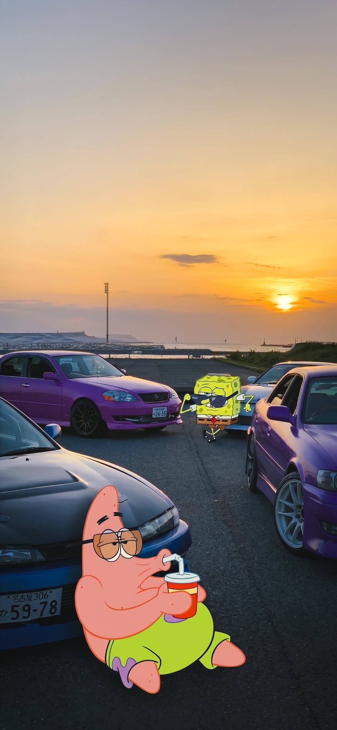Cool Cartoon Car pfp Profile Picture with SpongeBob and Patrick