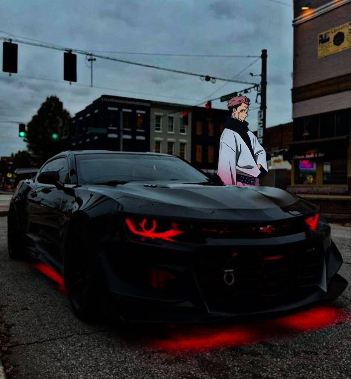 Cool Black Camaro Car pfp Profile Picture with Red Underglow
