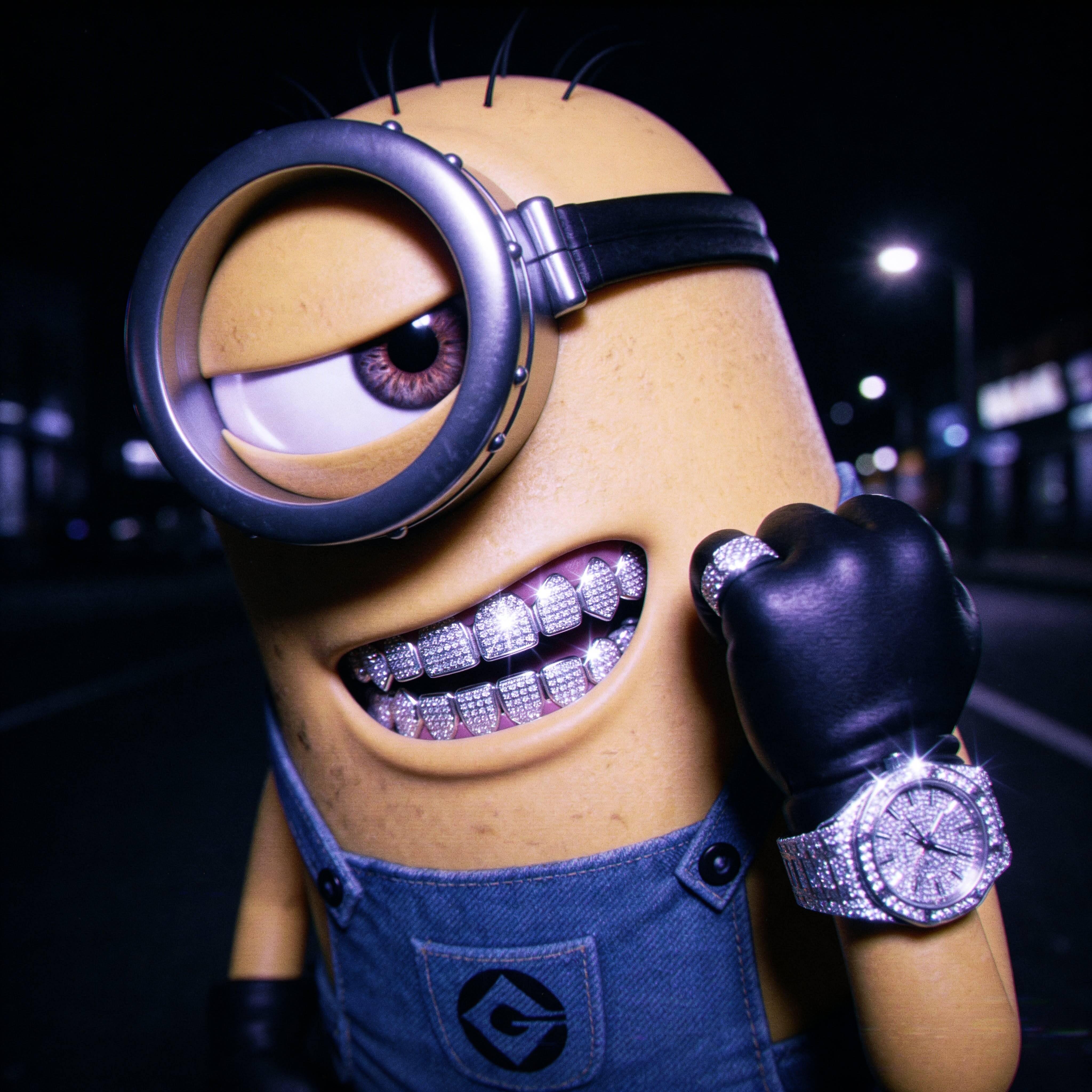 Cool Minion pfp Profile Picture with Diamond Grill and Watch
