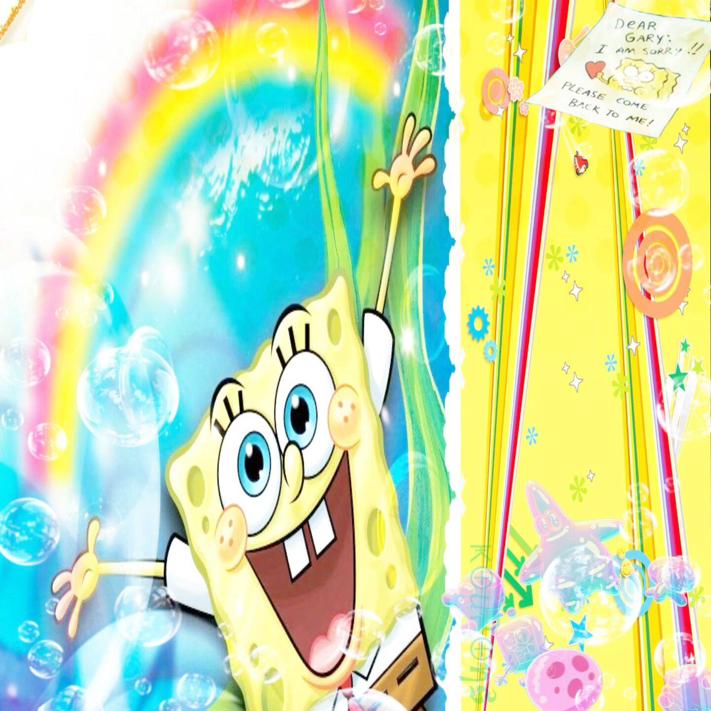 Spongebob pfp Profile Picture Happy with Rainbow and Bubbles