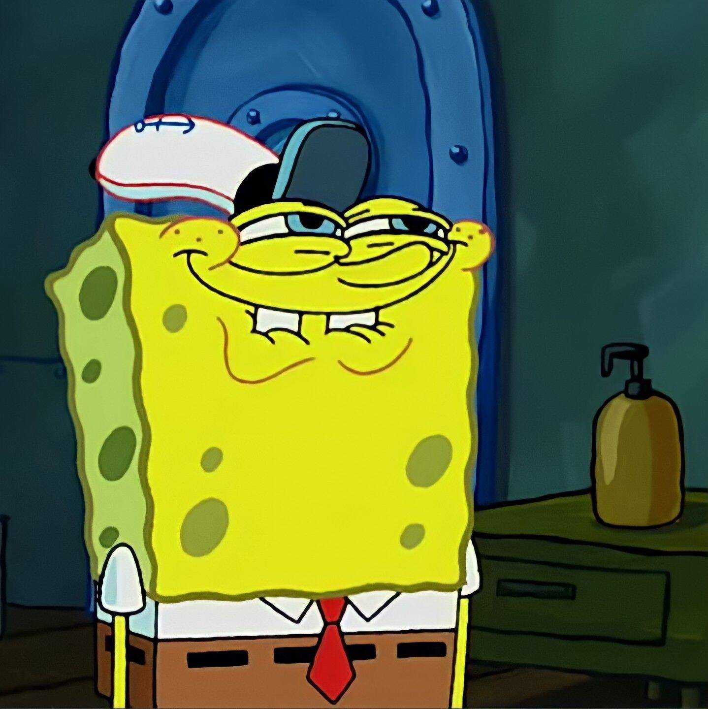 Spongebob pfp Profile Picture Mischievous Smirk at Krusty Krab