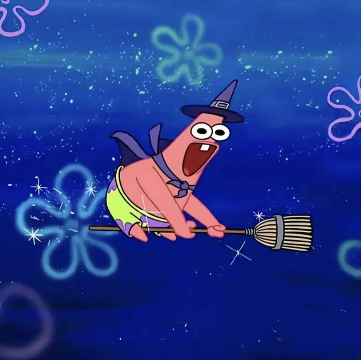 Spongebob pfp Profile Picture Patrick Flying on Broomstick