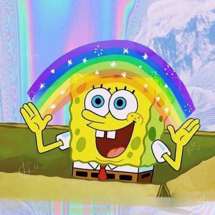 Spongebob pfp Profile Picture with Rainbow and Happy Expression