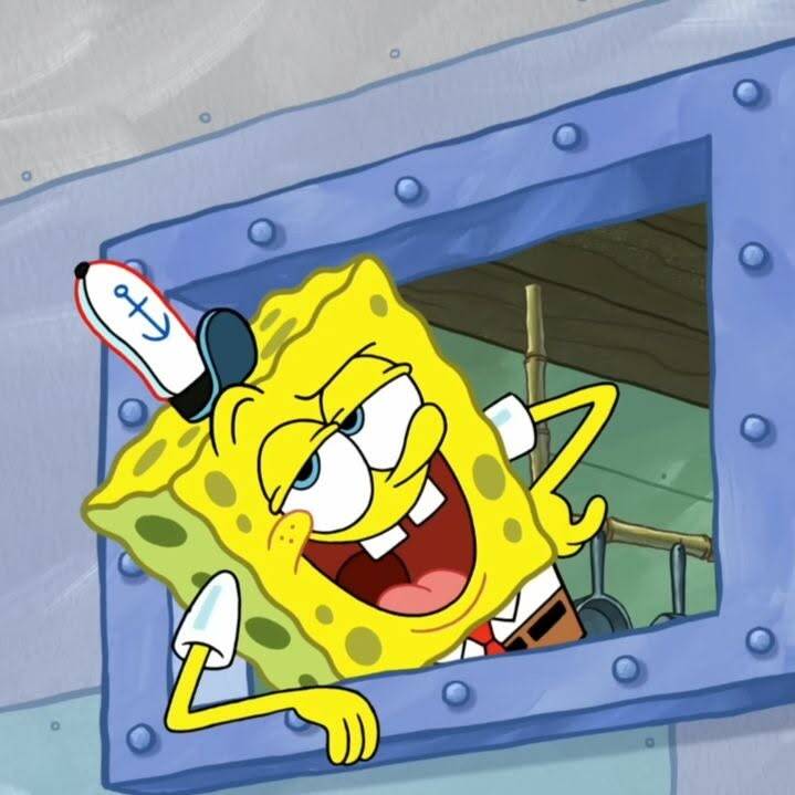 Spongebob pfp Profile Picture Waving from Krusty Krab Window