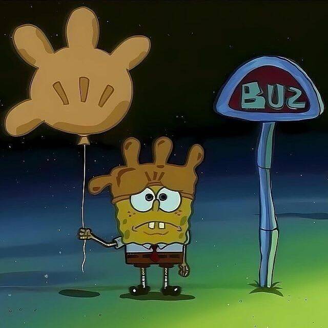 Spongebob pfp Profile Picture Waiting at Bus Stop with Glove Balloon