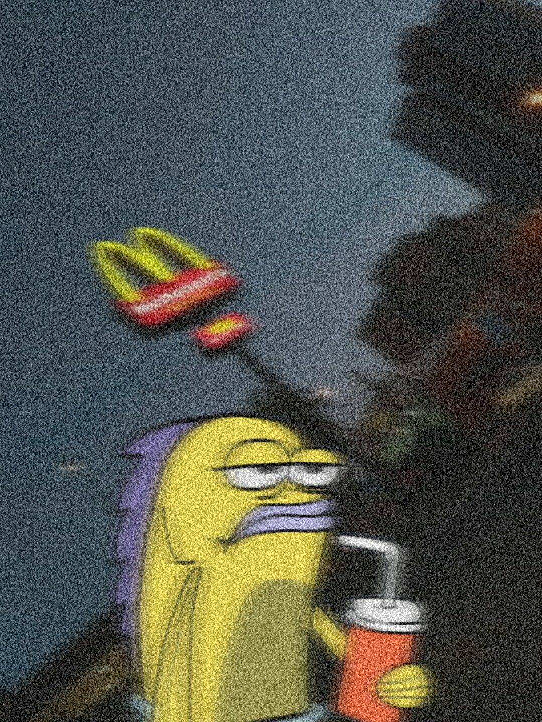 Spongebob pfp Profile Picture Funny Fish with Drink at Fast Food
