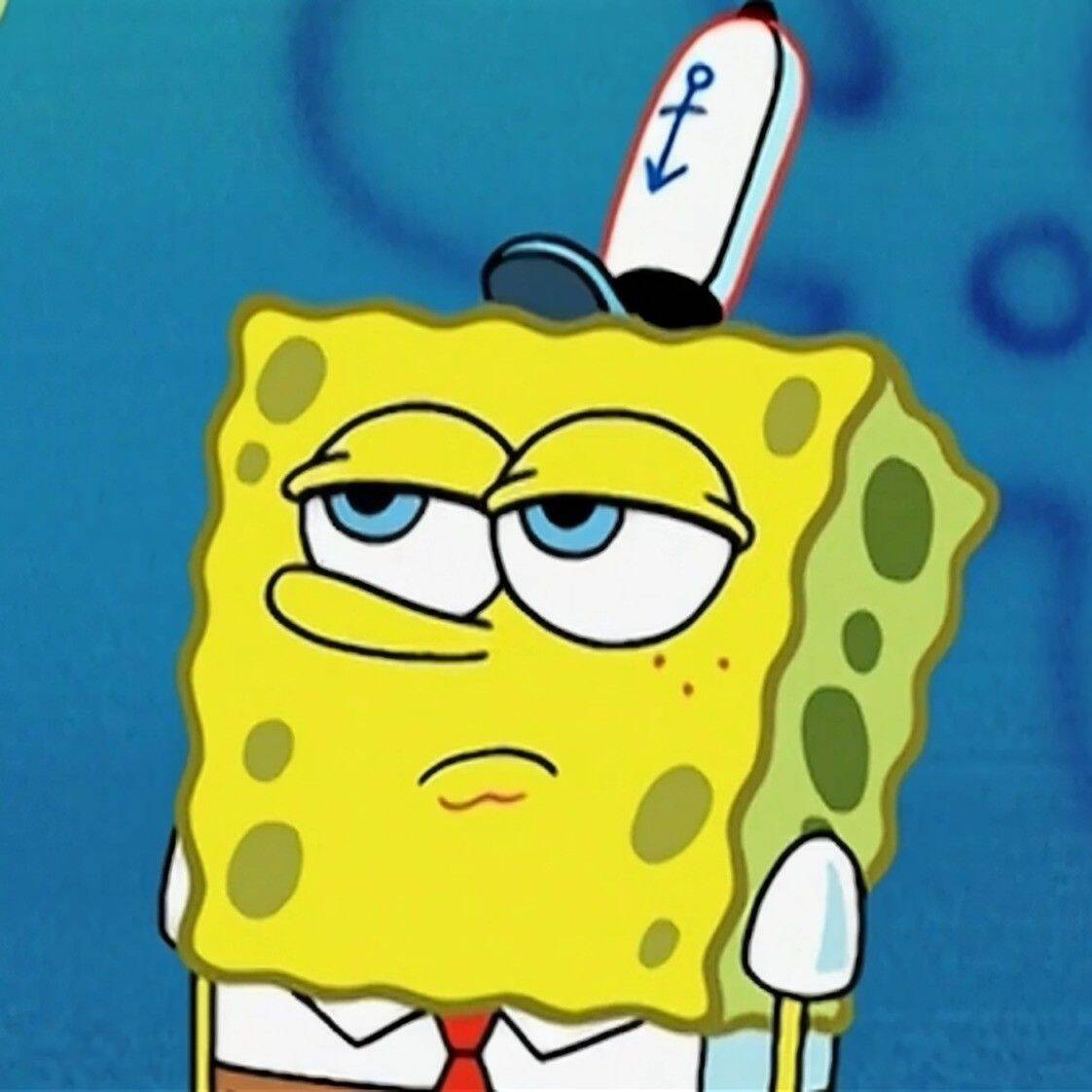 Spongebob pfp Profile Picture Tired Face with Krusty Krab Hat
