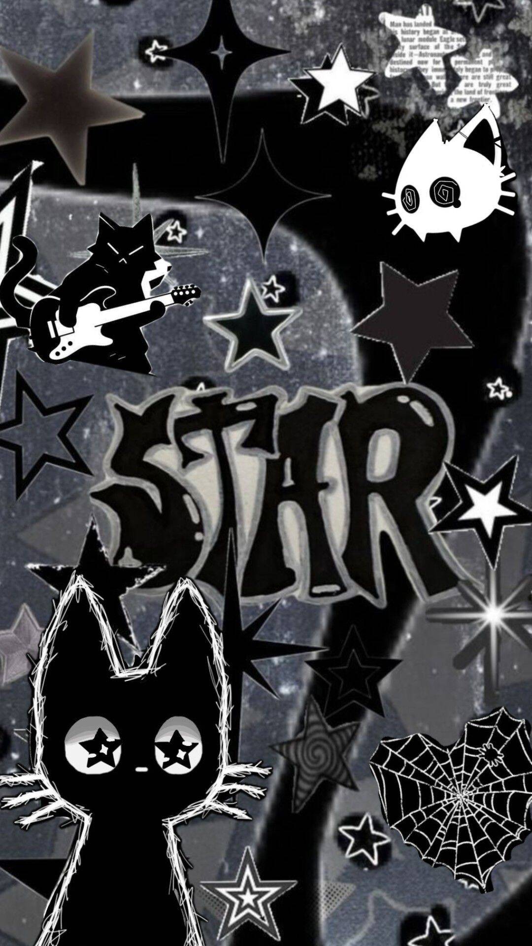 Starry Black Cat PFP Profile Picture with Guitar