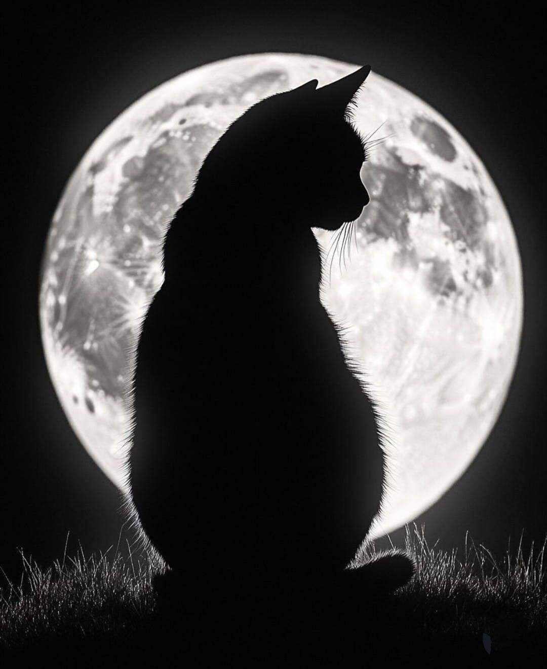 Black Cat pfp Profile Picture Silhouette Against Full Moon