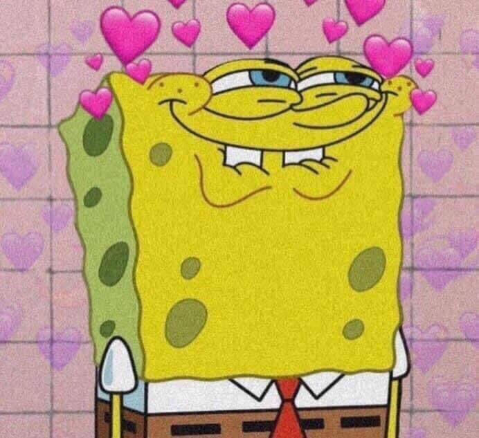 Spongebob pfp Profile Picture with Hearts and Smiling Face