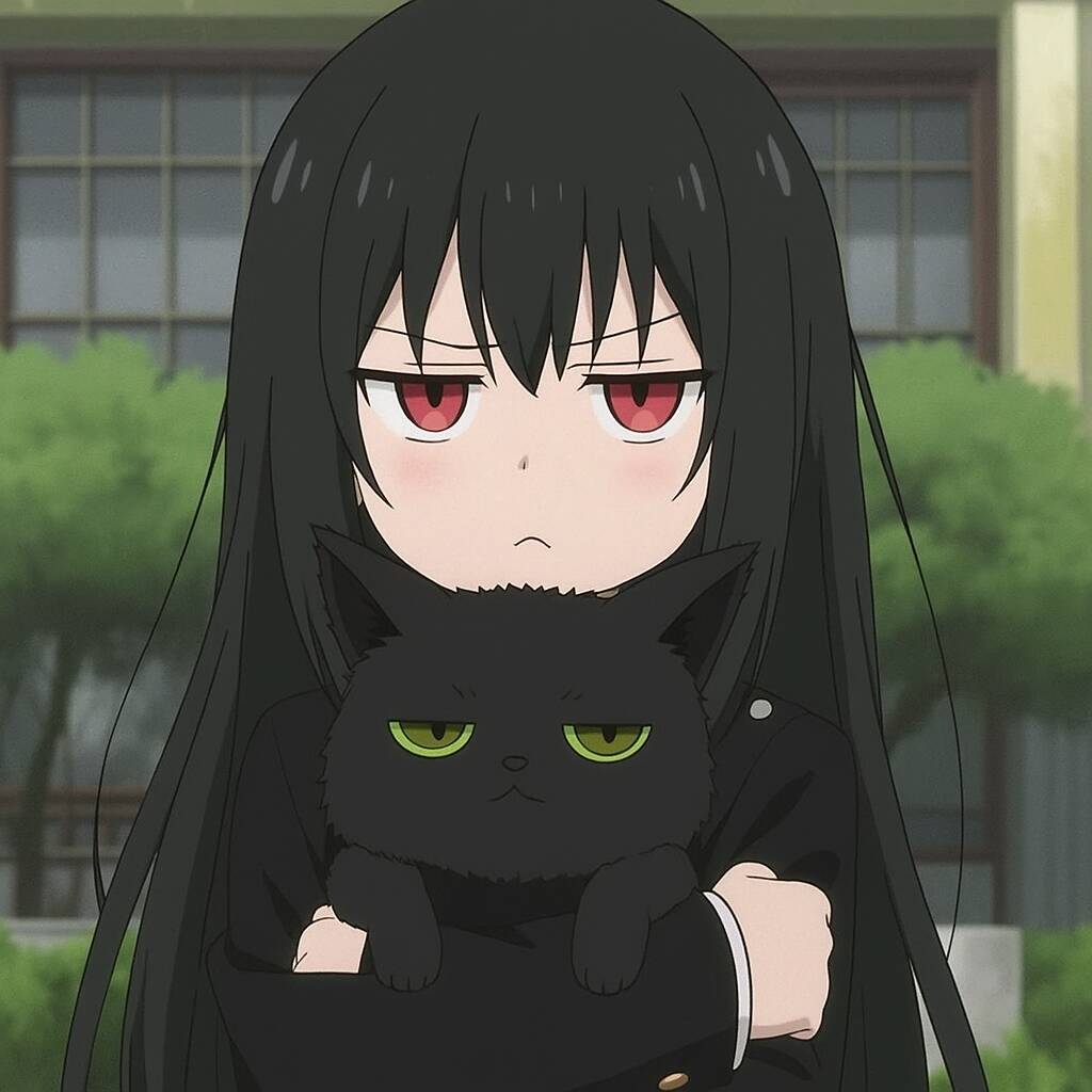 Anime Style Black Cat pfp Profile Picture with Red Eyes