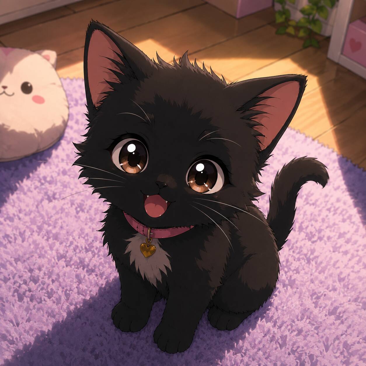 Adorable Anime Black Cat pfp Profile Picture with Big Eyes