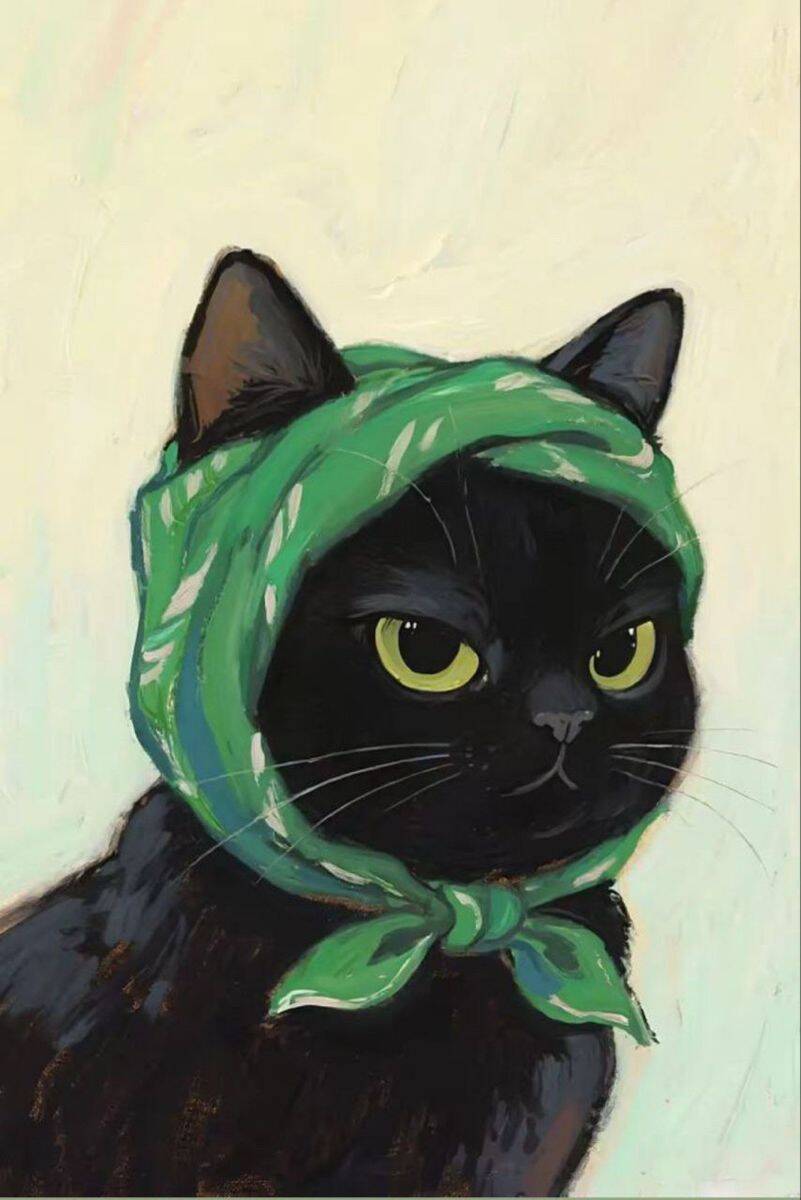 Charming Black Cat pfp Profile Picture with Green Scarf