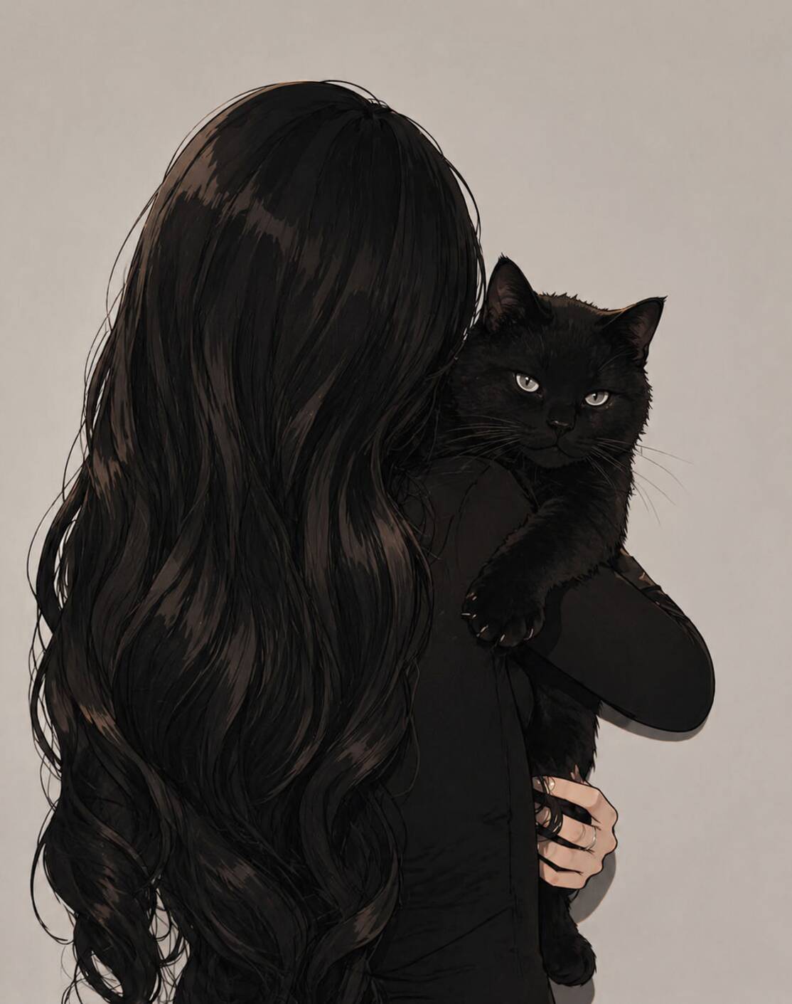 Black Cat pfp Profile Picture Anime Style with Long Hair
