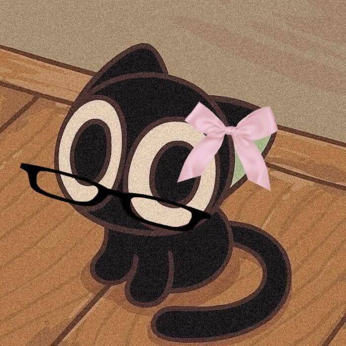 Adorable Cartoon Black Cat pfp Profile Picture with Glasses and Pink Bow