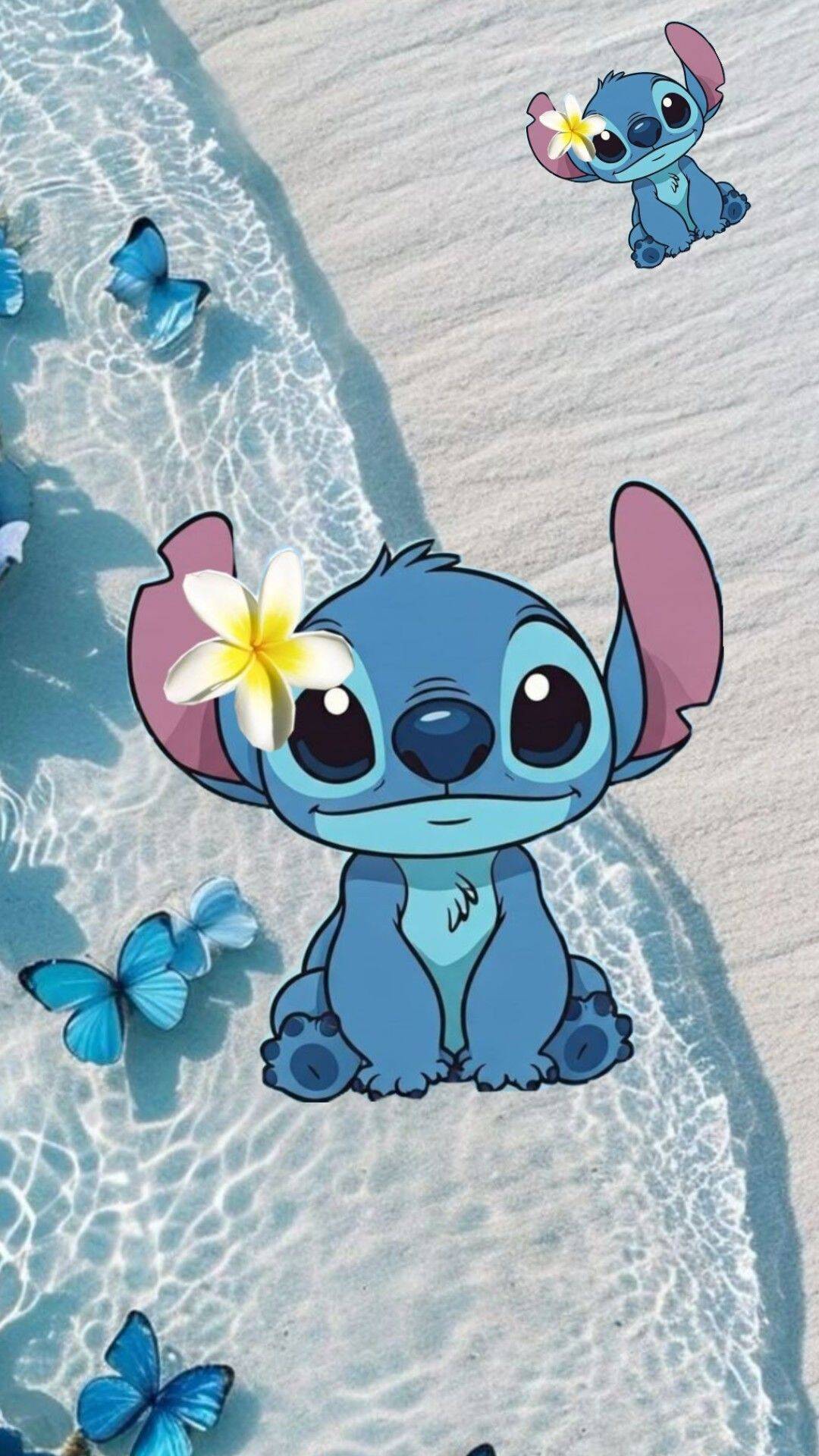 Stitch pfp Profile Picture Beach Vibes with Butterflies