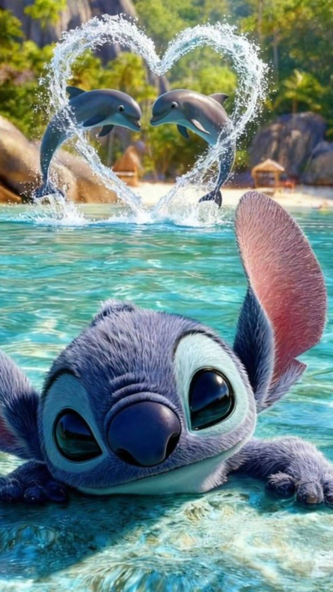 Stitch pfp Profile Picture with Dolphins and Heart Splash