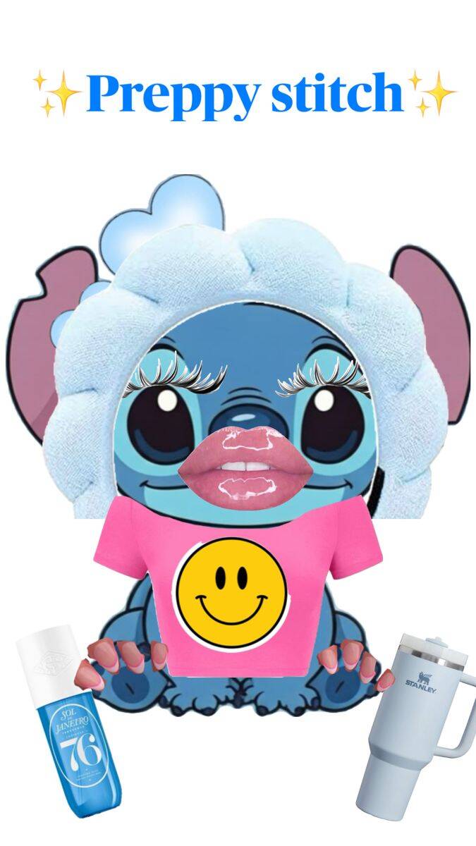 Preppy Stitch pfp Profile Picture with Smiley Face Shirt