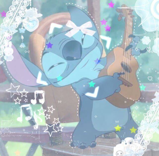 Stitch pfp Profile Picture Playing Guitar with Cute Bow