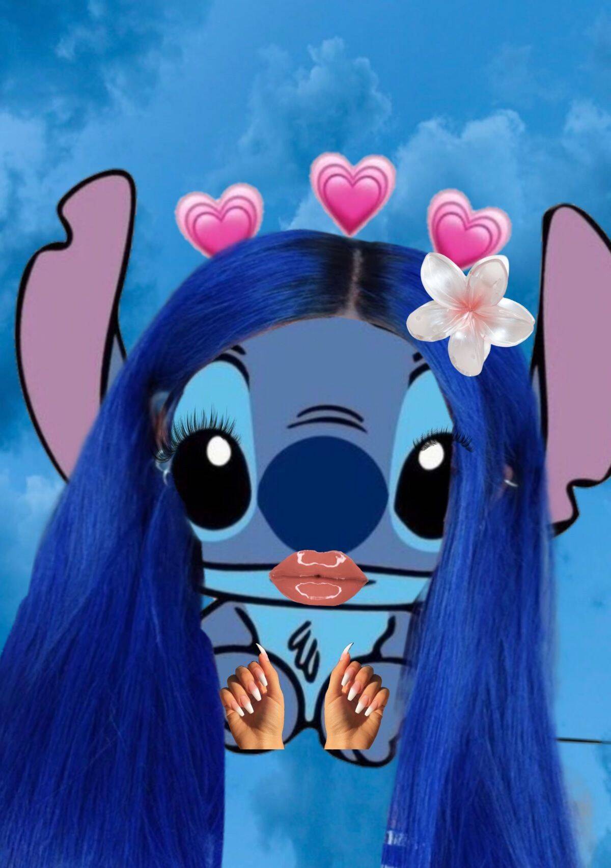 Stitch pfp Profile Picture with Blue Hair and Hearts