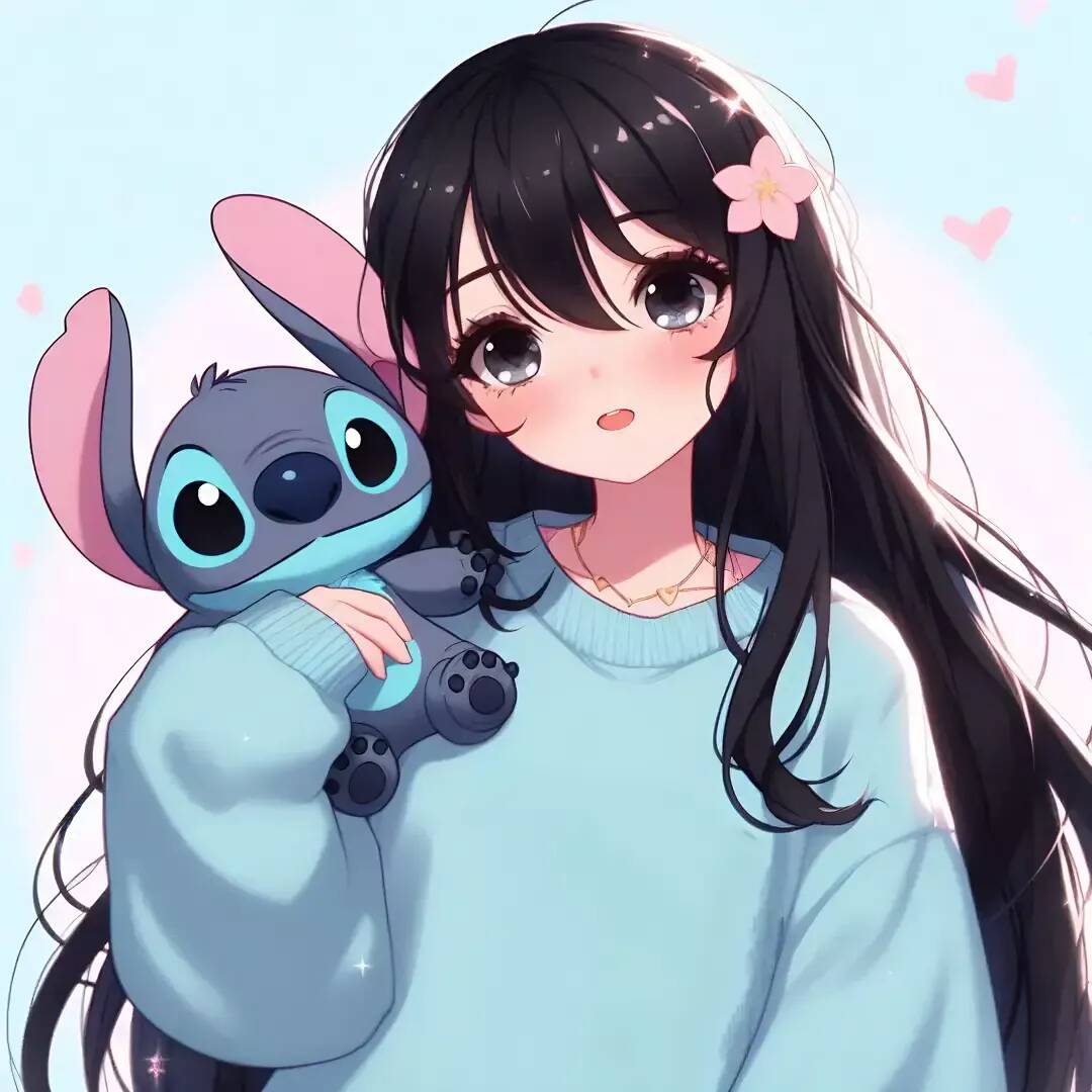 Stitch pfp Profile Picture Cute Anime Girl with Stitch Plushie