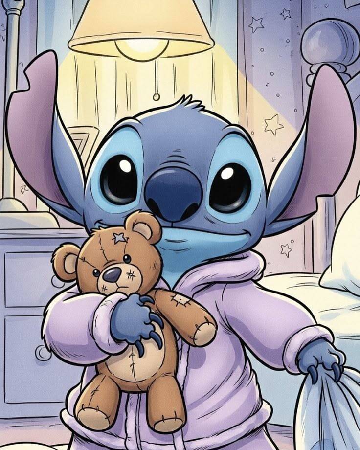 Stitch pfp Profile Picture Cozy Bedtime with Teddy Bear